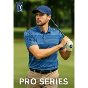 PGA Tour Pro Series Blue Striped Performance Golf Polo Men’s Medium